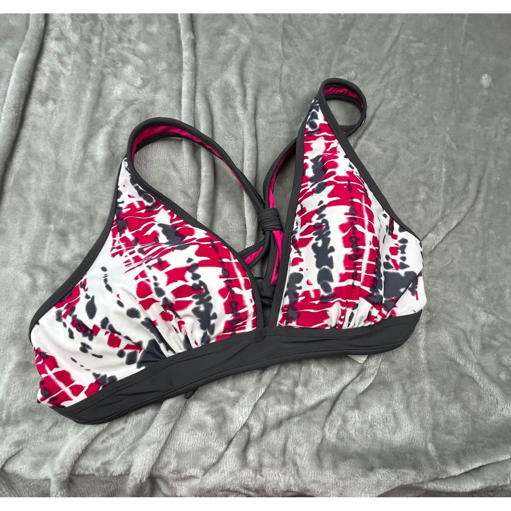 Free Country Reversible Bikini Swim Top XL Pink Black White Tie Dye Halter NW